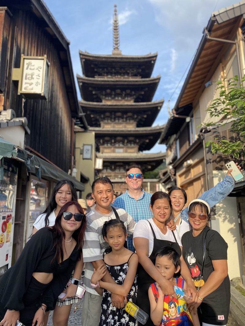 My family and I in front of a pagoda in Kyoto